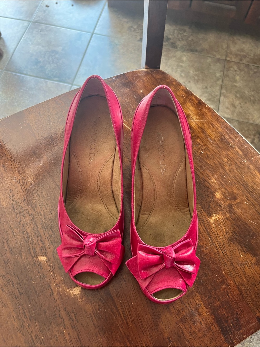 AEROSOLES Hot Pink Peep-Toe Bow Heels